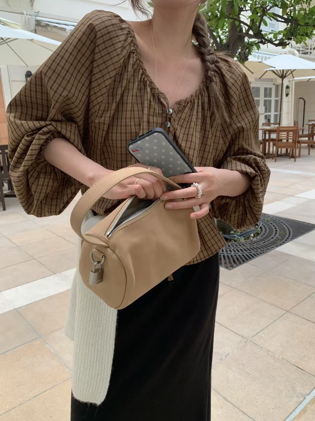 Vintage Sweet Plaid Ribbon Blouse