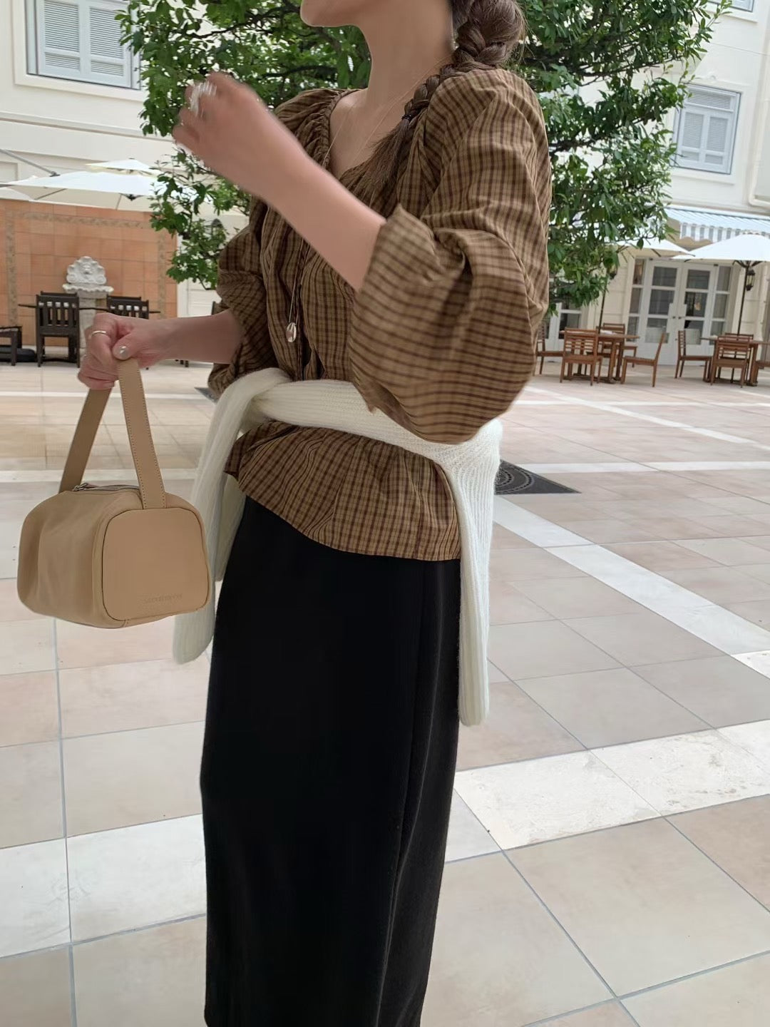 Vintage Sweet Plaid Ribbon Blouse