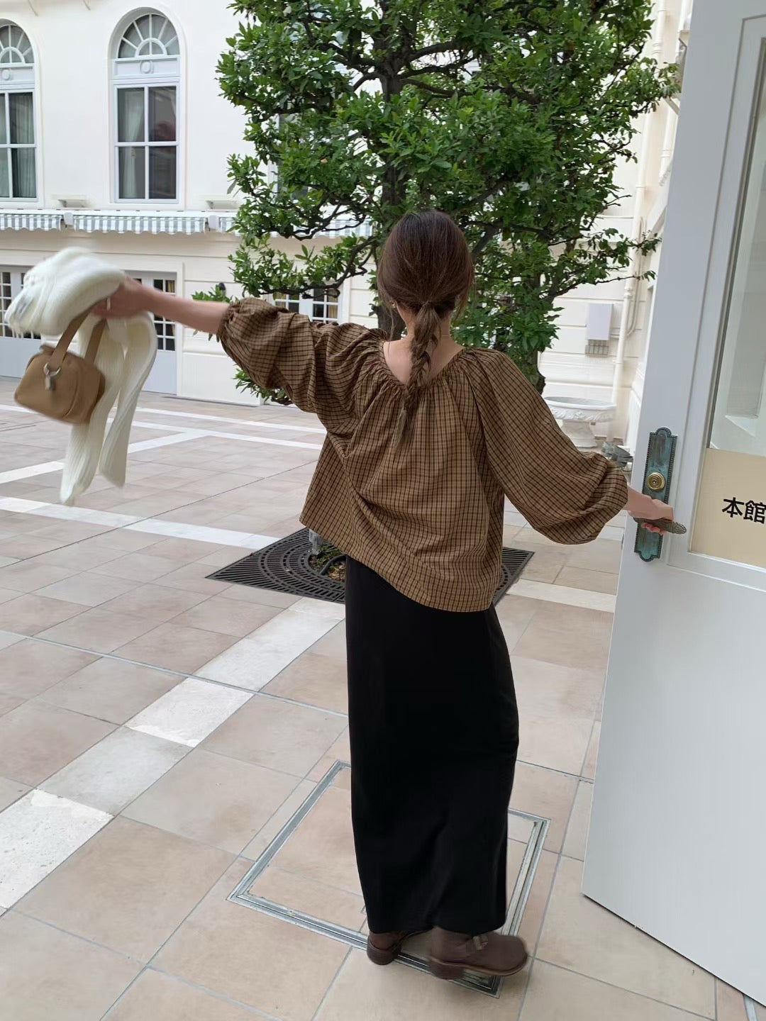 Vintage Sweet Plaid Ribbon Blouse