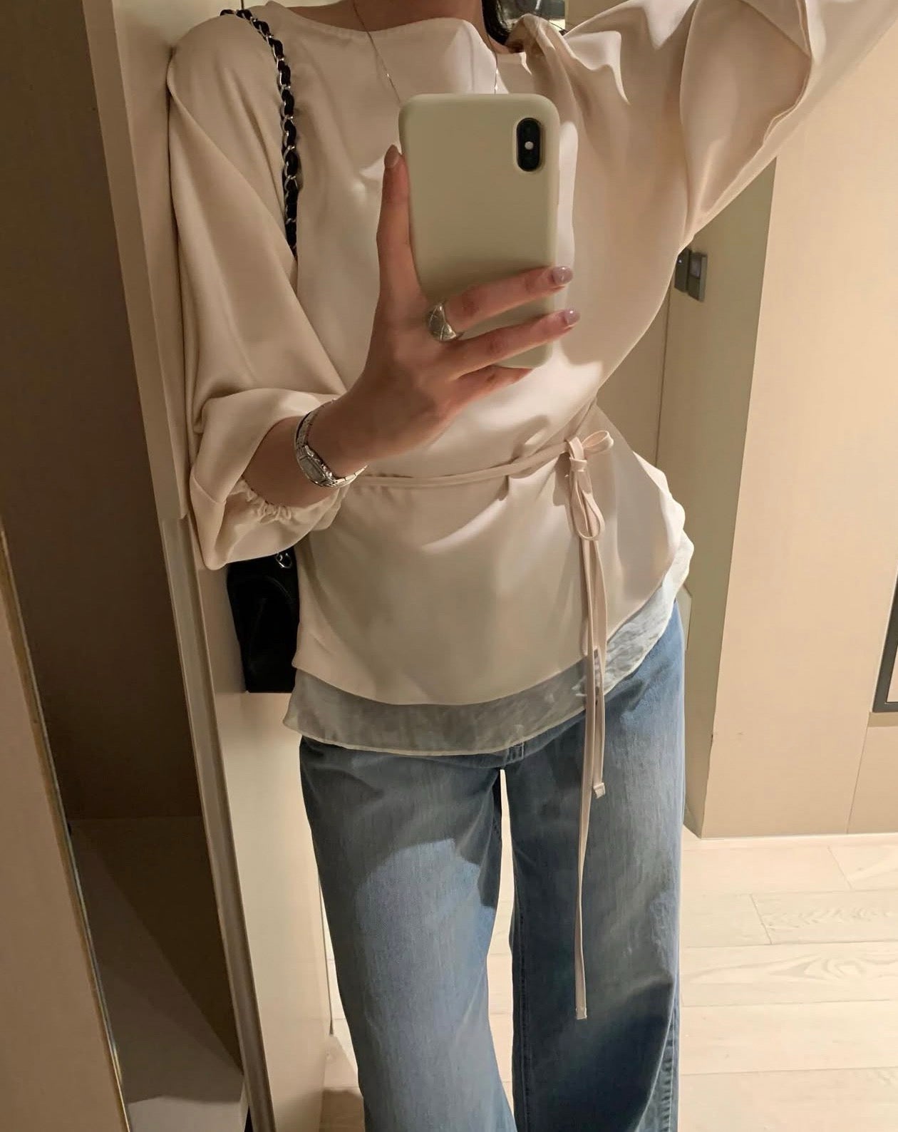 Minimalist Spliced Lace-Up Shirt