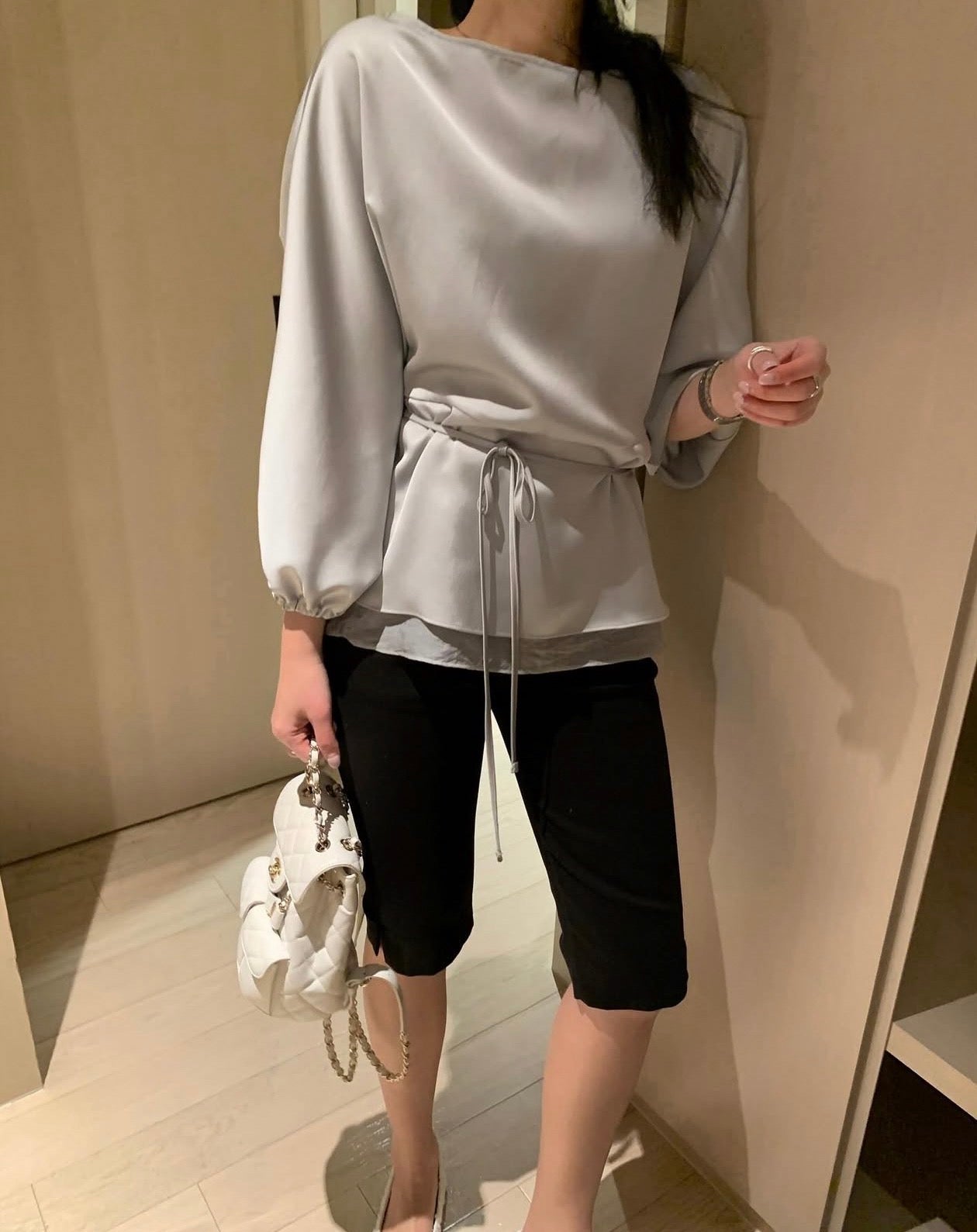 Minimalist Spliced Lace-Up Shirt