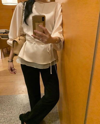 Minimalist Spliced Lace-Up Shirt