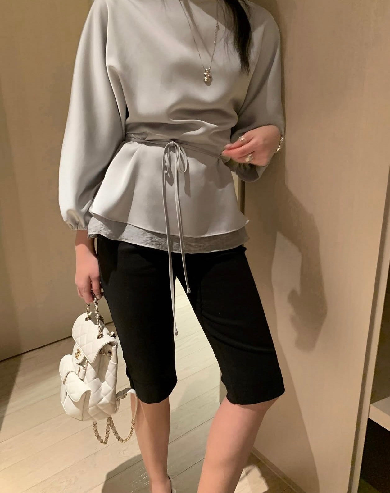 Minimalist Spliced Lace-Up Shirt