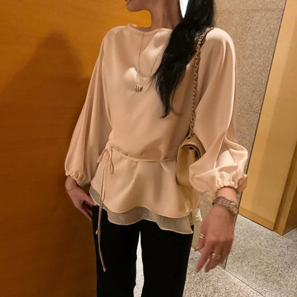 Minimalist Spliced Lace-Up Shirt