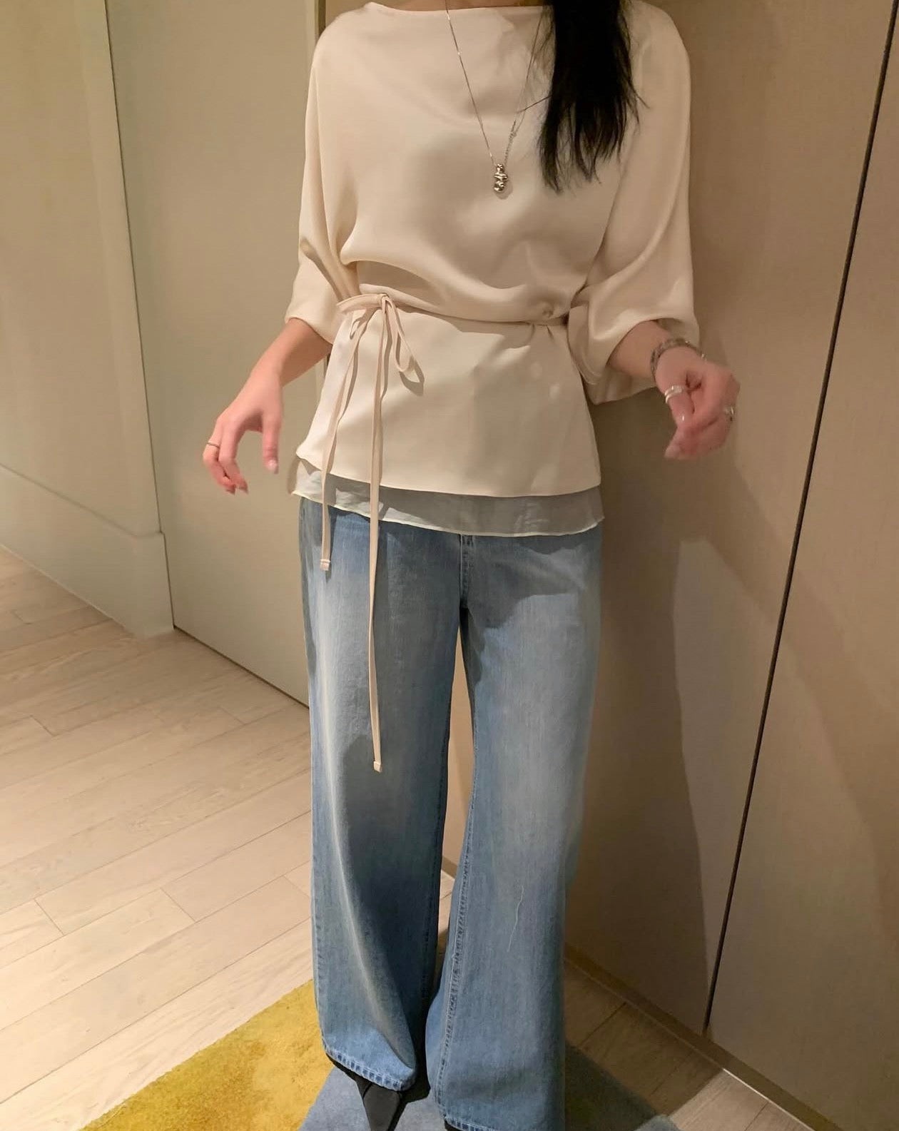 Minimalist Spliced Lace-Up Shirt