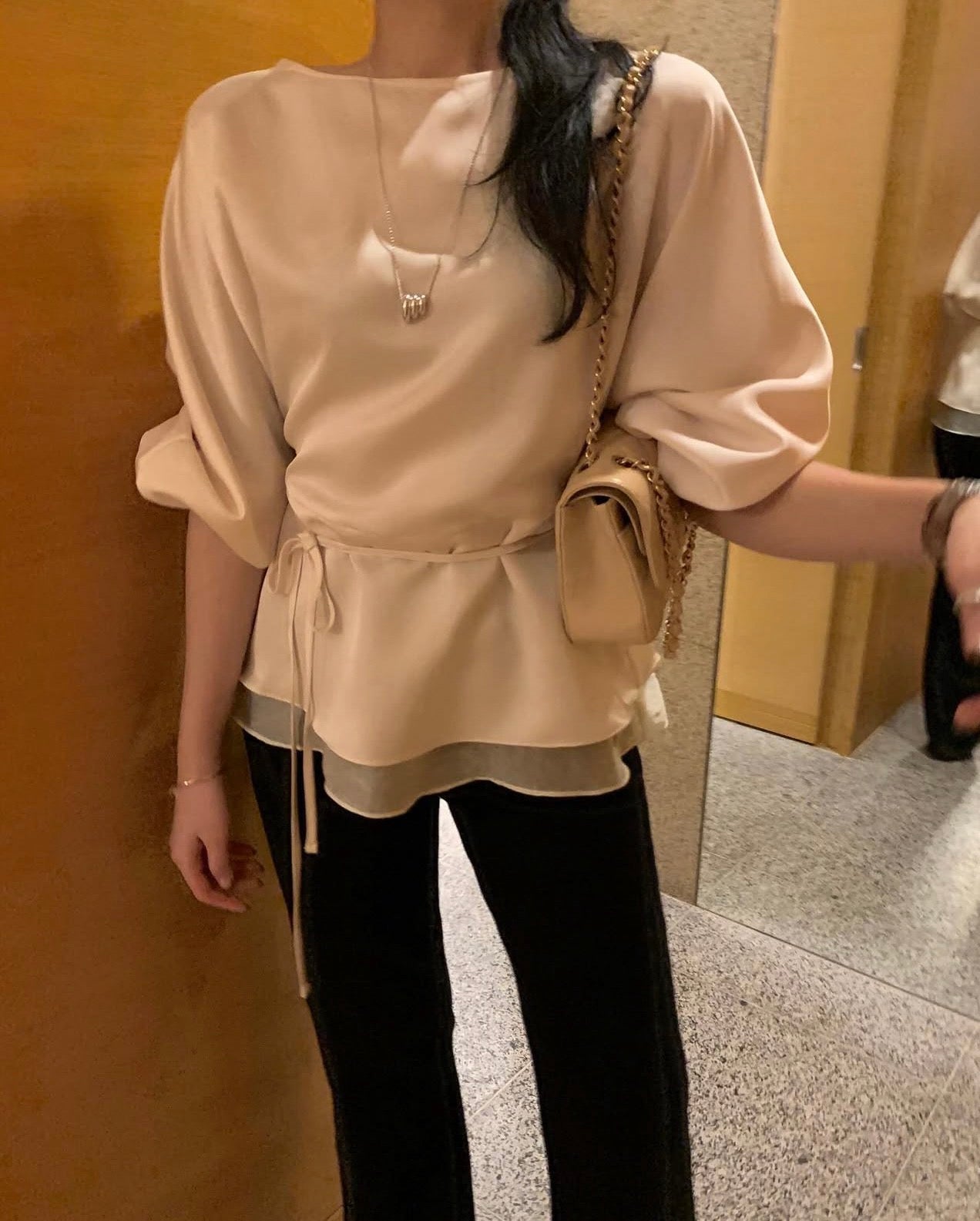 Minimalist Spliced Lace-Up Shirt