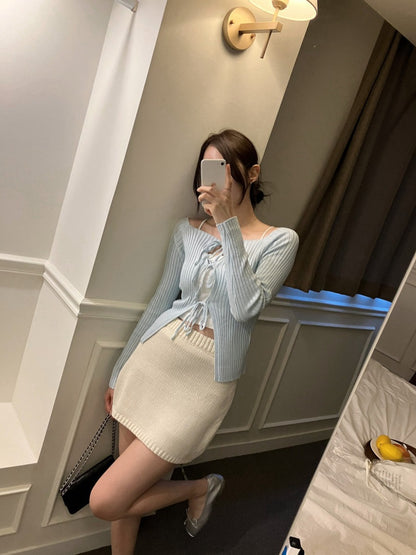 French-Style Lace-Up Versatile Knit Sweater