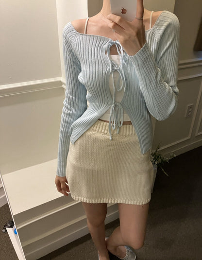 French-Style Lace-Up Versatile Knit Sweater