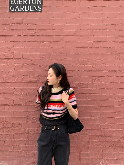 French Vintage Short-Sleeve Sweater