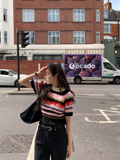 French Vintage Short-Sleeve Sweater