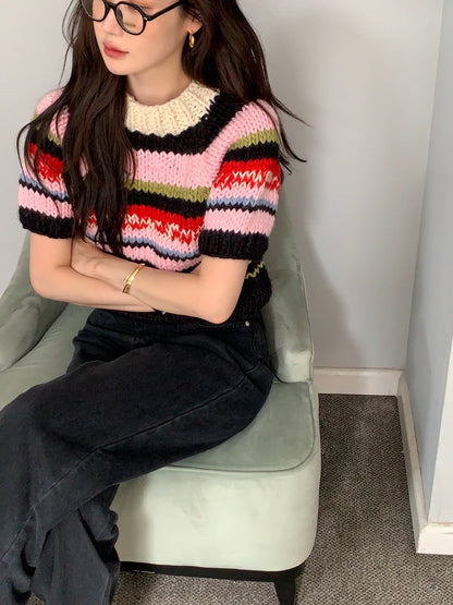 French Vintage Short-Sleeve Sweater