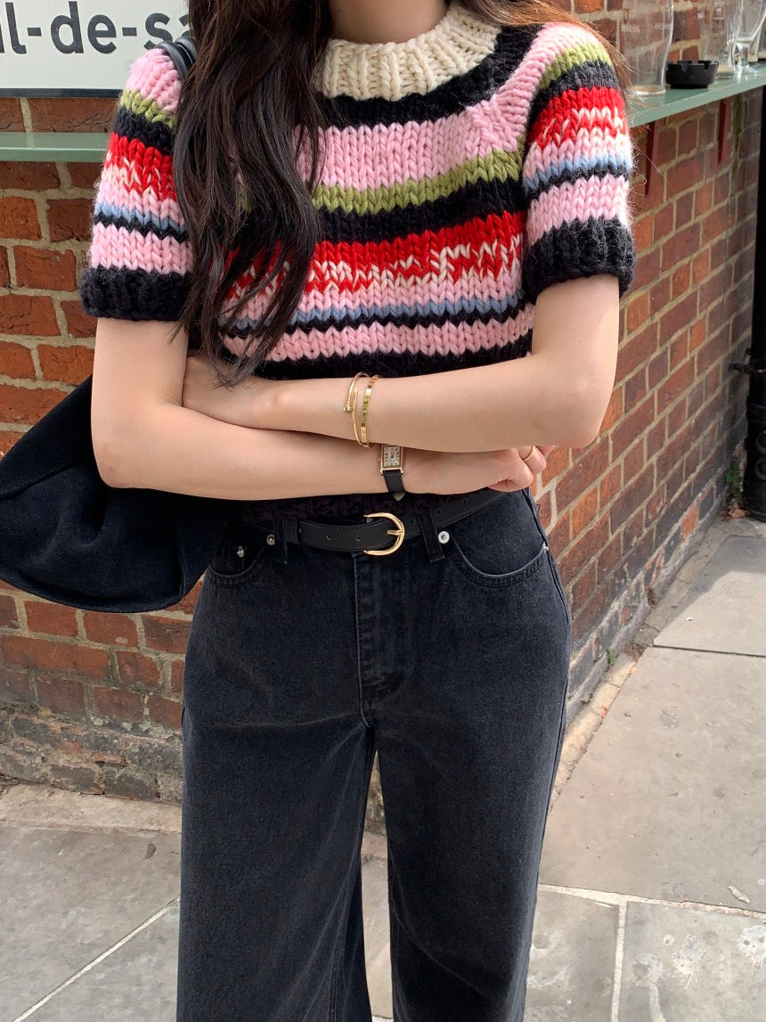 French Vintage Short-Sleeve Sweater