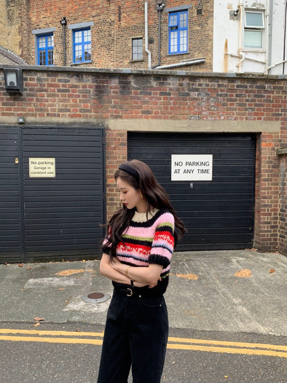 French Vintage Short-Sleeve Sweater