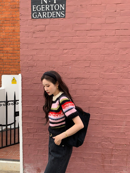 French Vintage Short-Sleeve Sweater