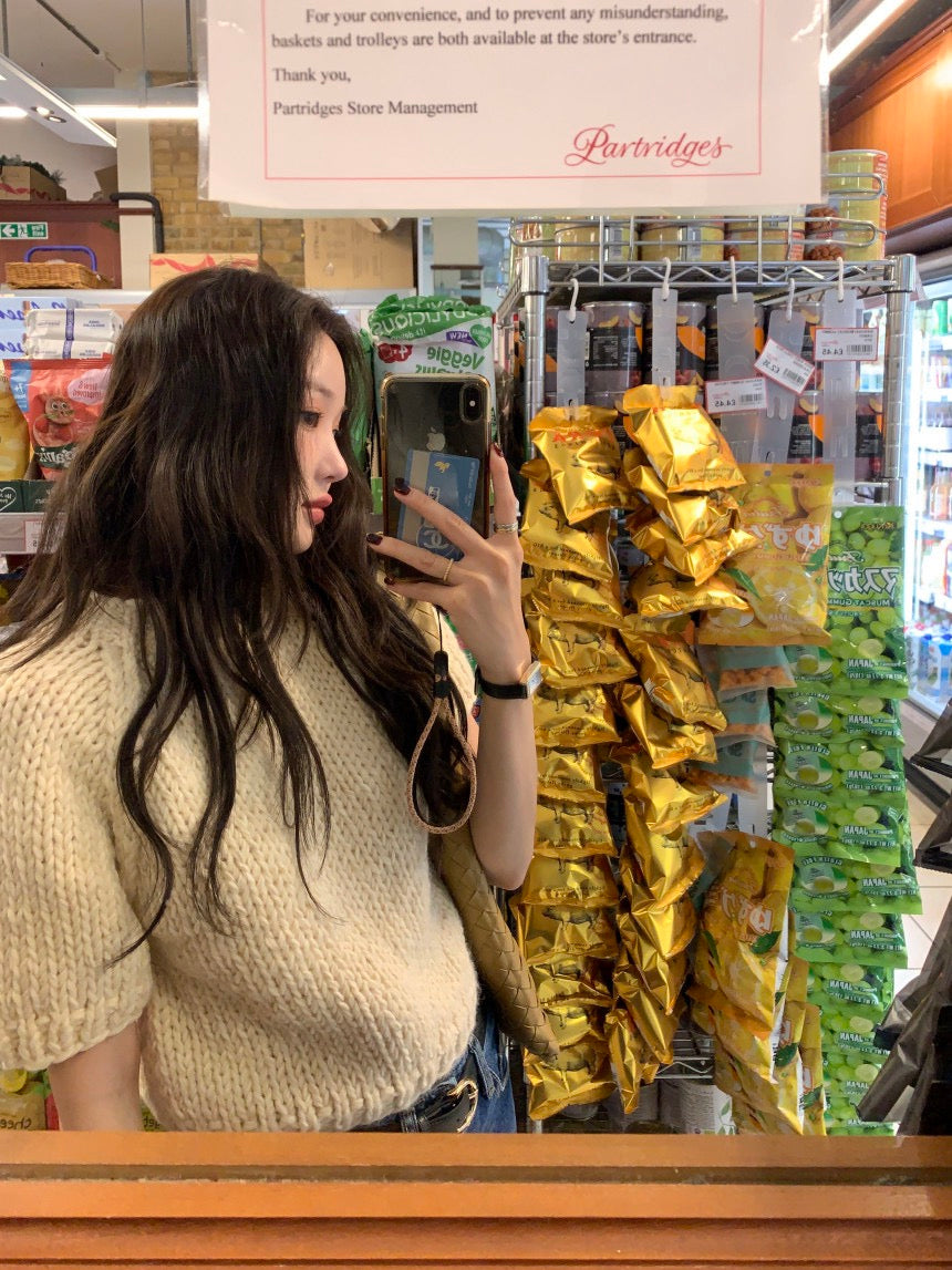 French Vintage Short-Sleeve Sweater