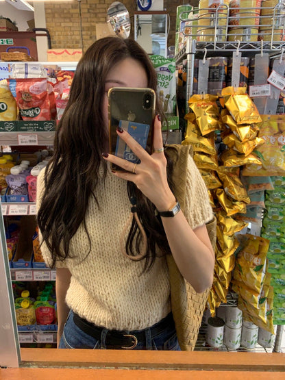 French Vintage Short-Sleeve Sweater