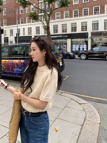 French Vintage Short-Sleeve Sweater