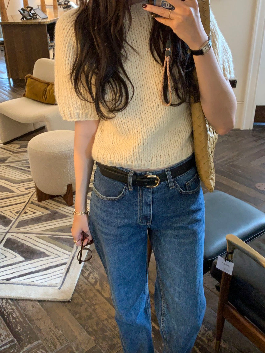 French Vintage Short-Sleeve Sweater