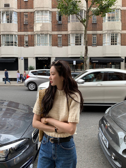 French Vintage Short-Sleeve Sweater