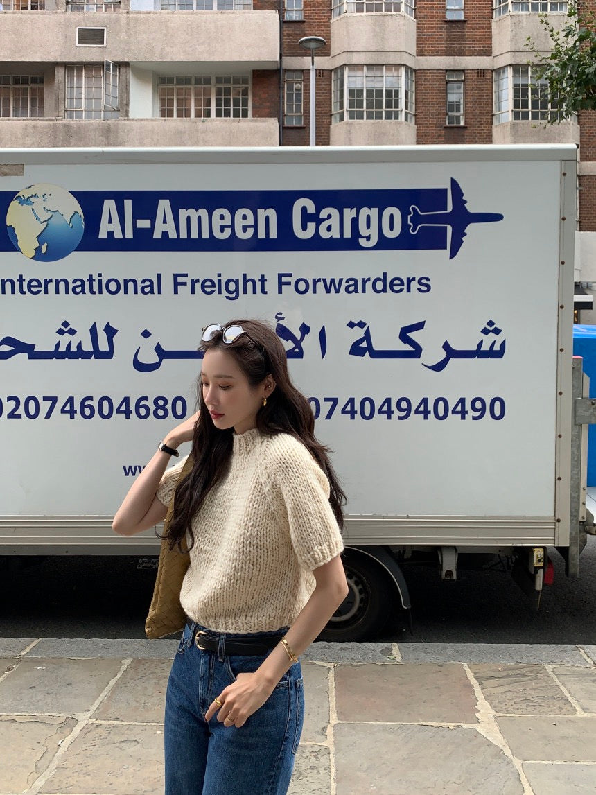 French Vintage Short-Sleeve Sweater