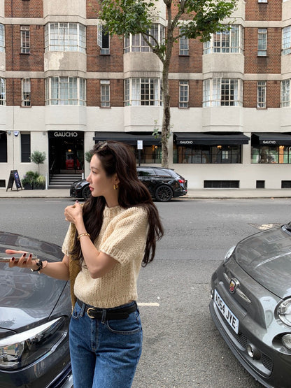 French Vintage Short-Sleeve Sweater