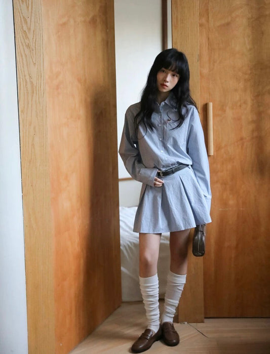 翻領格子恤衫連身裙