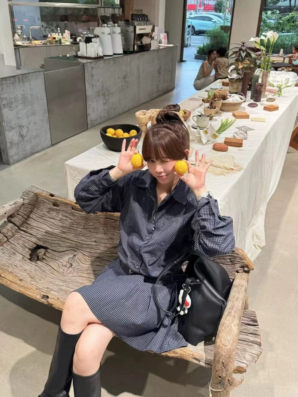 翻領格子恤衫連身裙