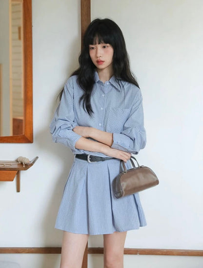 翻領格子恤衫連身裙