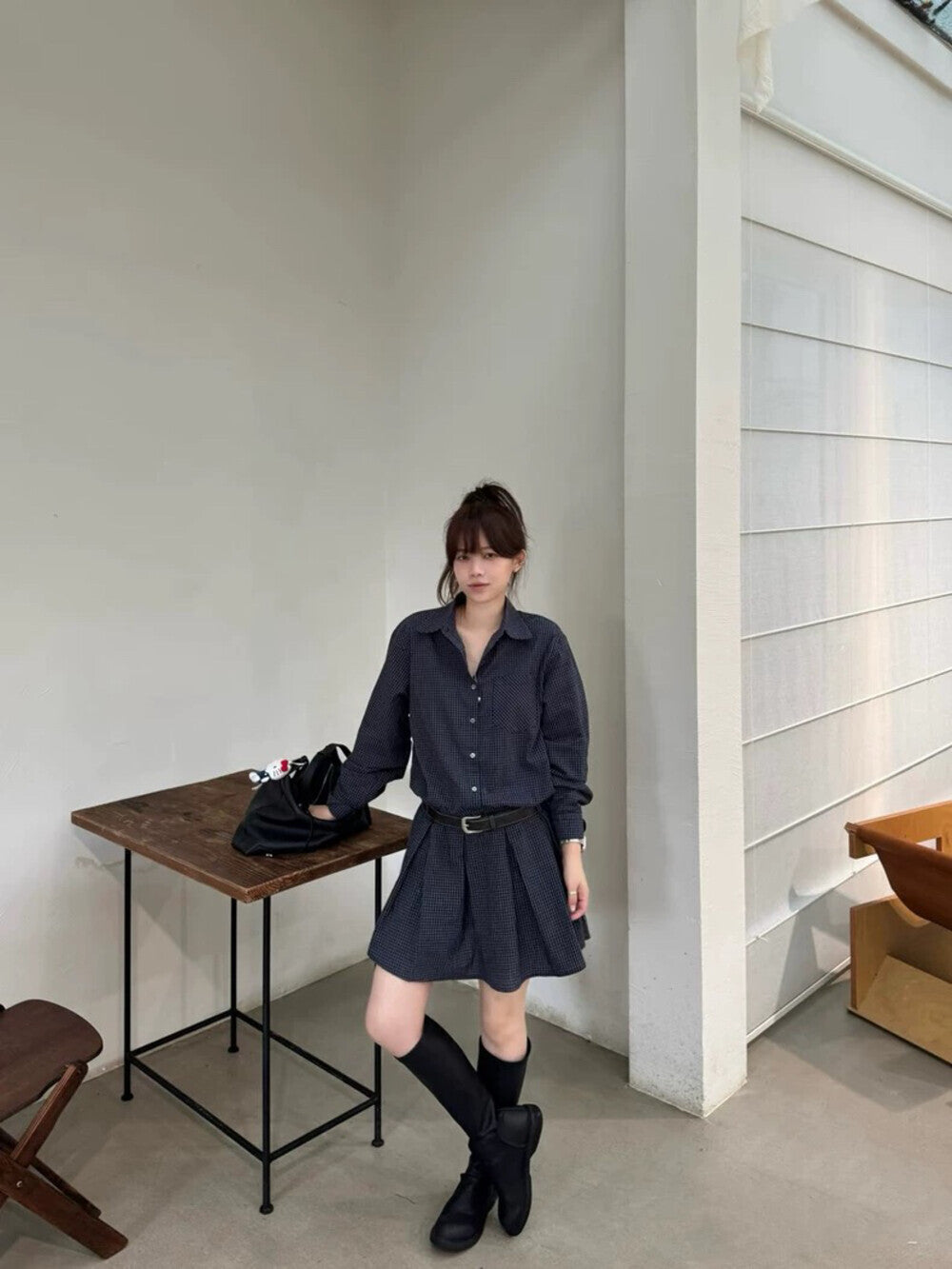 翻領格子恤衫連身裙