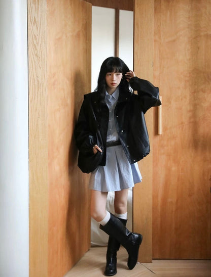 翻領格子恤衫連身裙