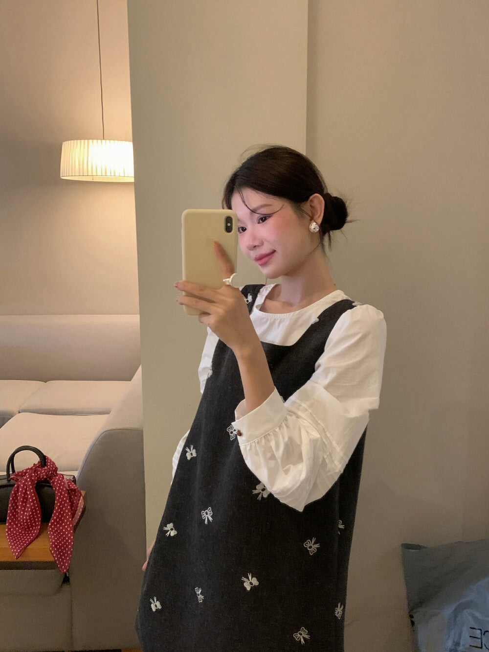 方領蝴蝶結刺繡背心裙