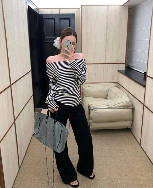 抽繩彈力高腰顯瘦休閒褲