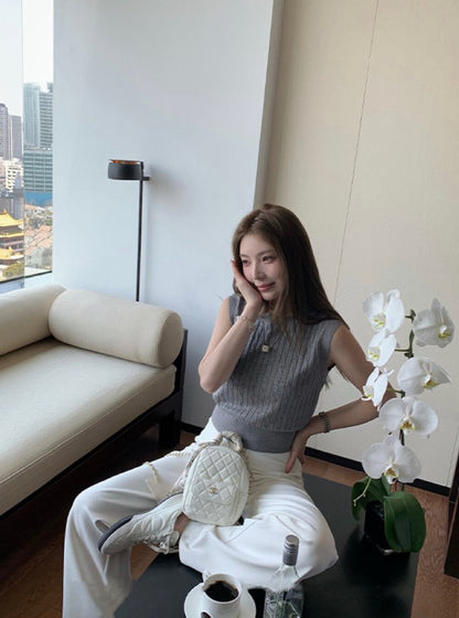 ドローストリング付きハイウエストスリムフィットカジュアルパンツ