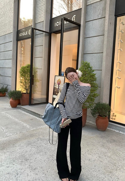 ドローストリング付きハイウエストスリムフィットカジュアルパンツ