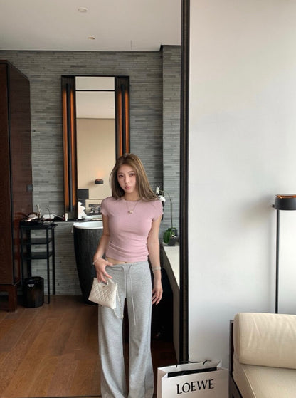 ドローストリング付きハイウエストスリムフィットカジュアルパンツ