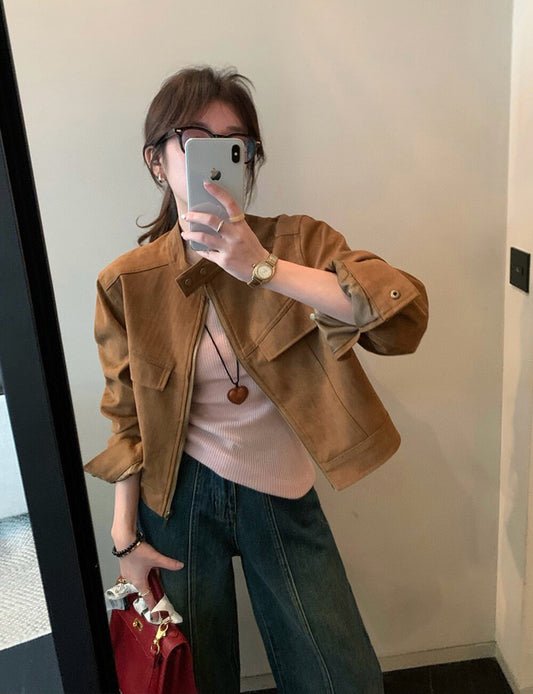 麂皮絨短款夾克外套