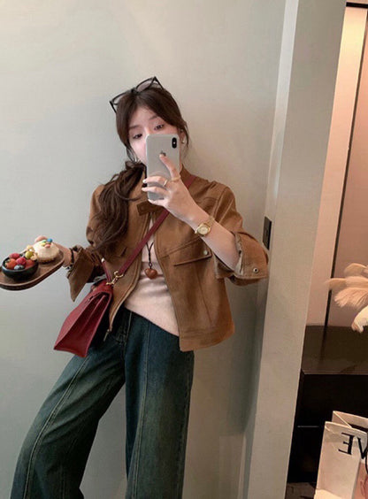 麂皮絨短款夾克外套