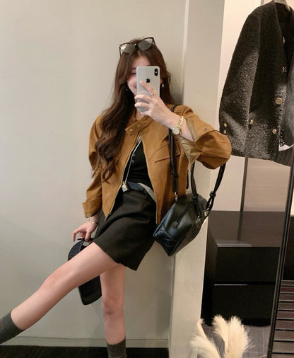 麂皮絨短款夾克外套