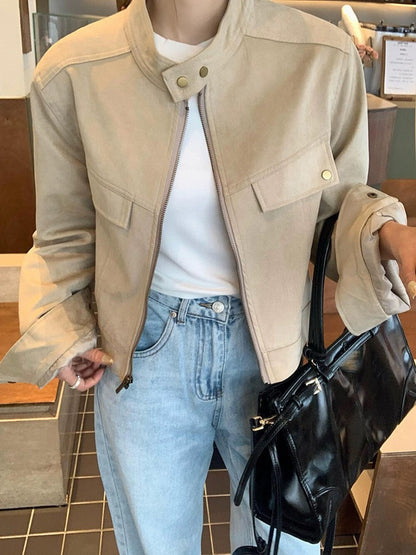 麂皮絨短款夾克外套