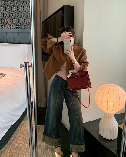 麂皮絨短款夾克外套