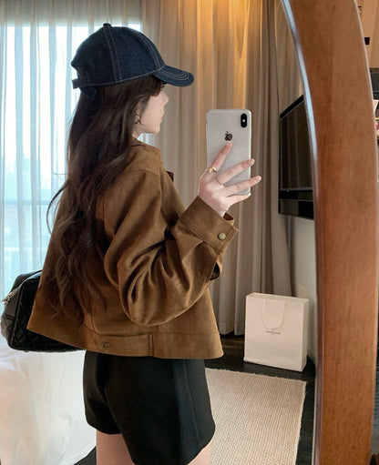 麂皮絨短款夾克外套