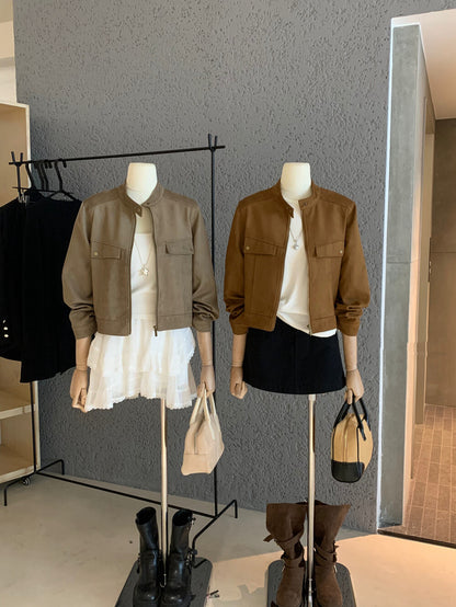 麂皮絨短款夾克外套