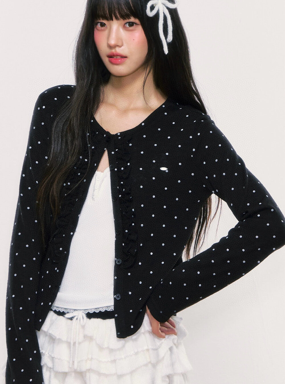 Polka Dot Slimming Knit Cardigan