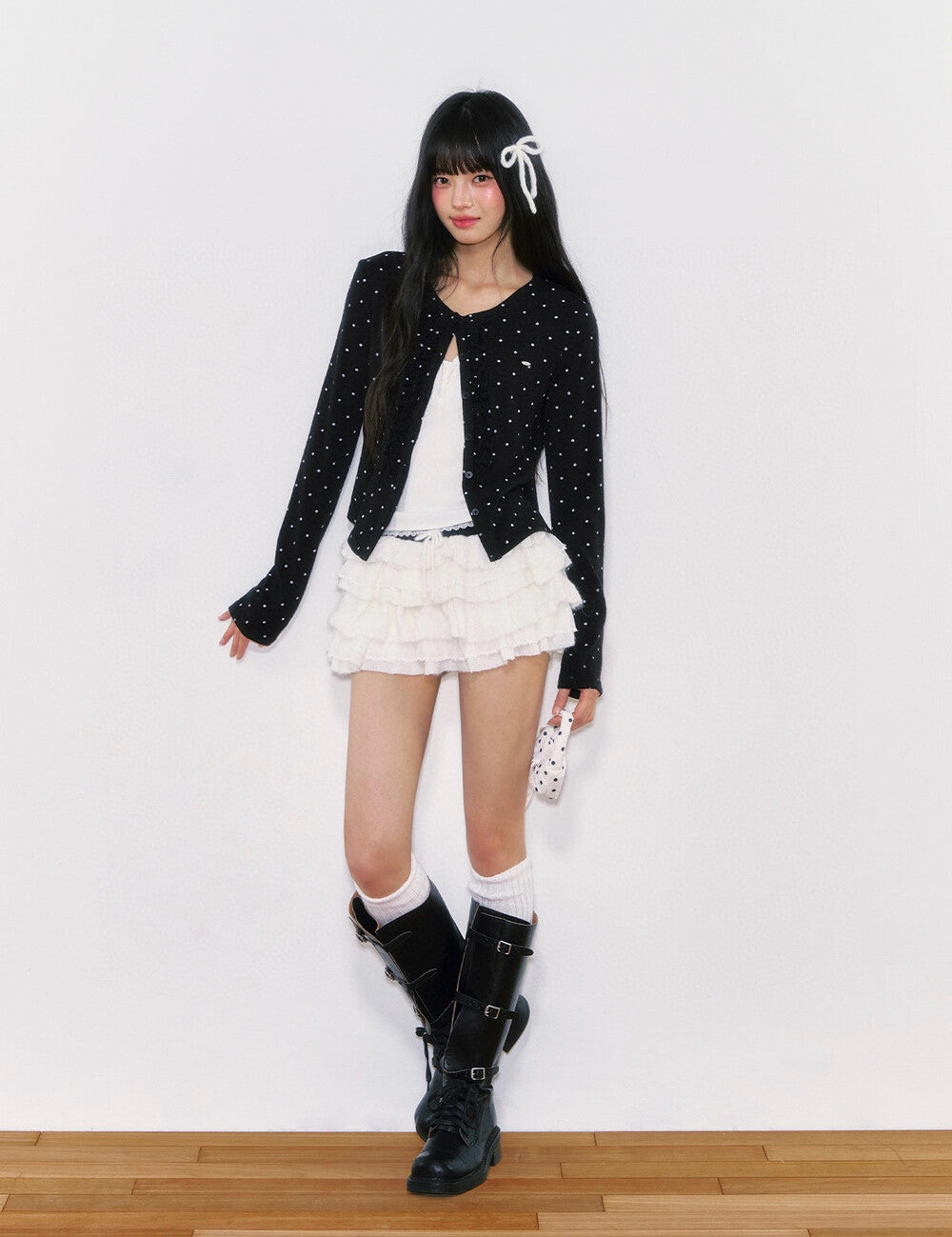 Polka Dot Slimming Knit Cardigan