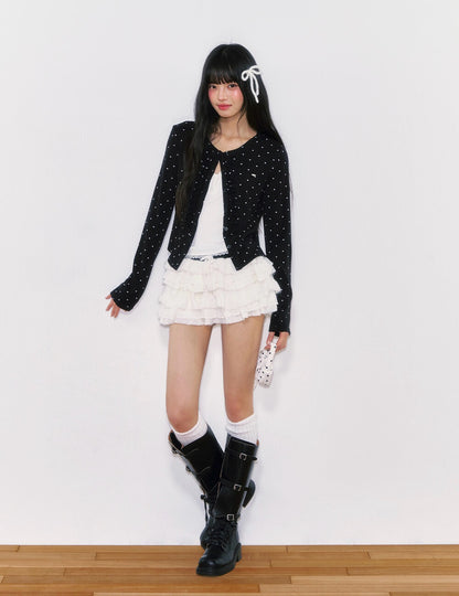 Polka Dot Slimming Knit Cardigan