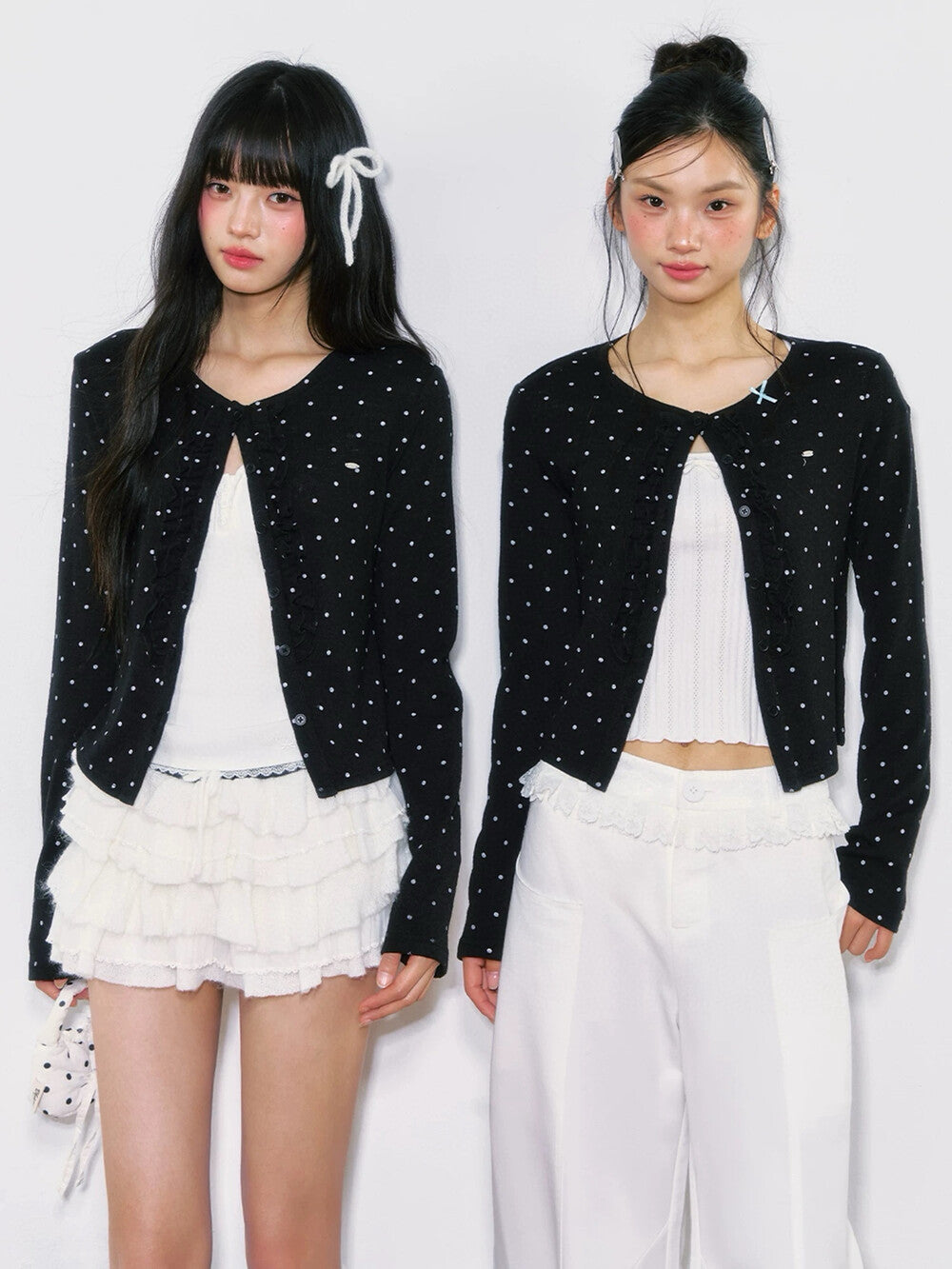 Polka Dot Slimming Knit Cardigan