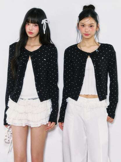 Polka Dot Slimming Knit Cardigan