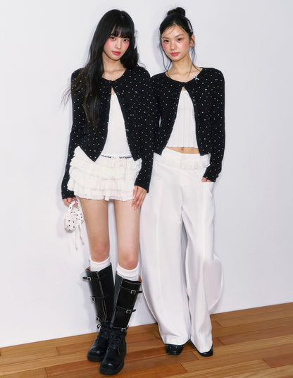 Polka Dot Slimming Knit Cardigan