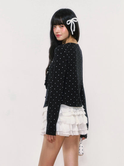 Polka Dot Slimming Knit Cardigan