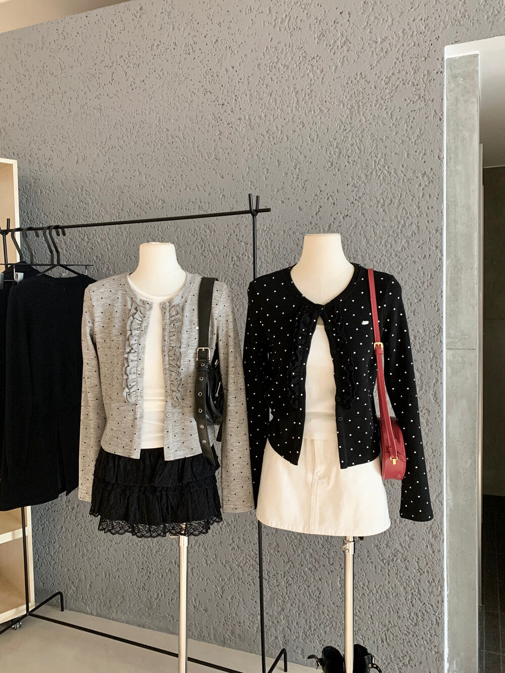 Polka Dot Slimming Knit Cardigan